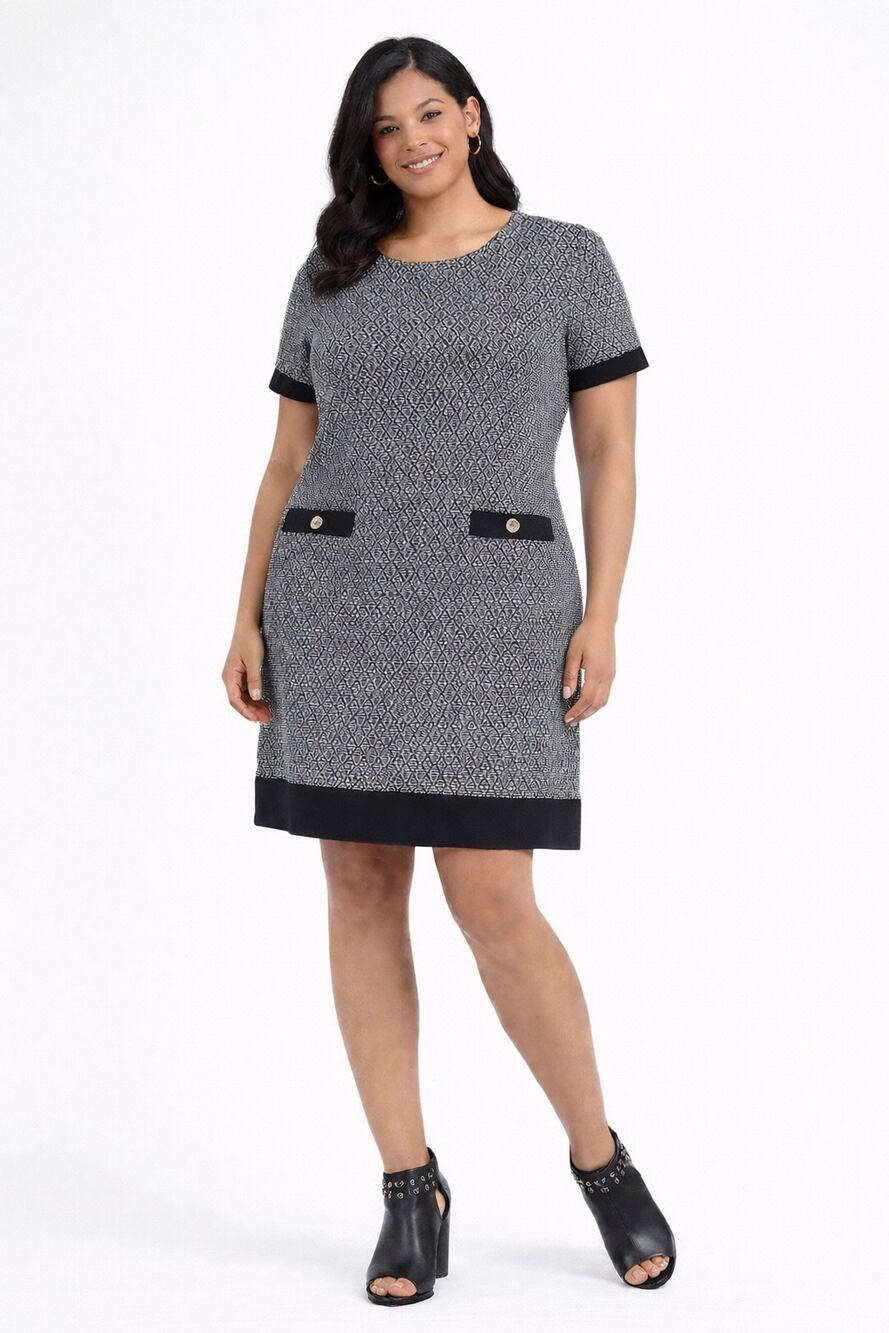 Tommy Hilfiger Printed Faux Pocket Shift Dress Metallic Black Womens Size 16 New